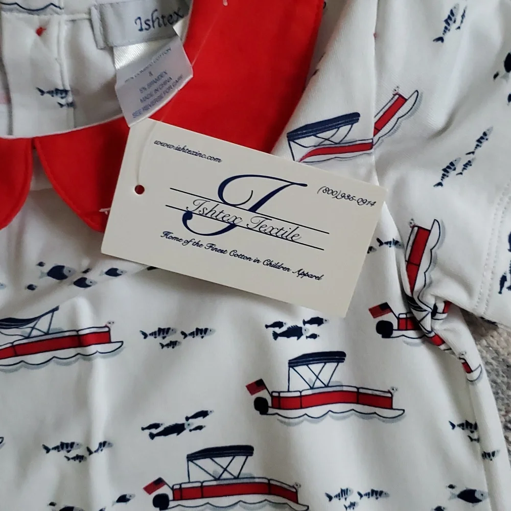 NWT Ishtex Girls Coastal Nautical Boat Matching Set Outfit Red White Blue Sz4/4T
